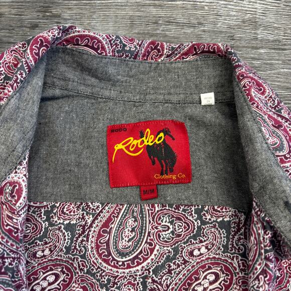 Rodeo Burgundy Red Mens M Paisley Pearl Snap Button Up Shirt Long Sleeve Disco - Picture 4 of 8